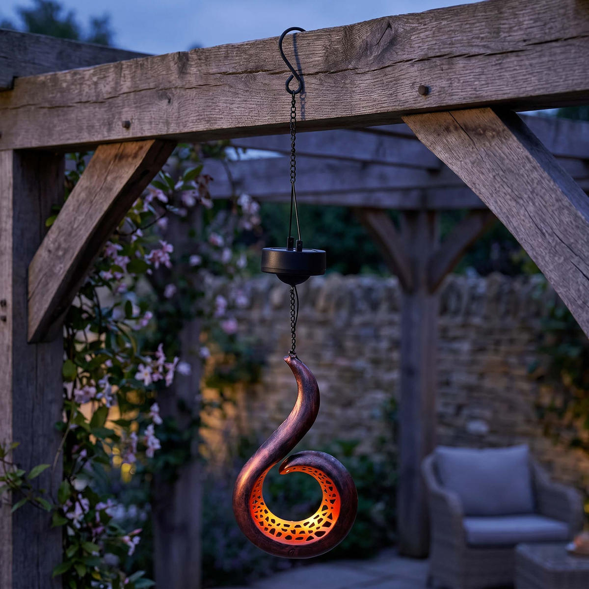 SOLAR-LED-GARTENLEUCHTE Dämmerungssensor Rostoptik Metall 17x7x60 cm Flamme hängend - Rostfarben, Metall (17/7/60cm) - Northpoint