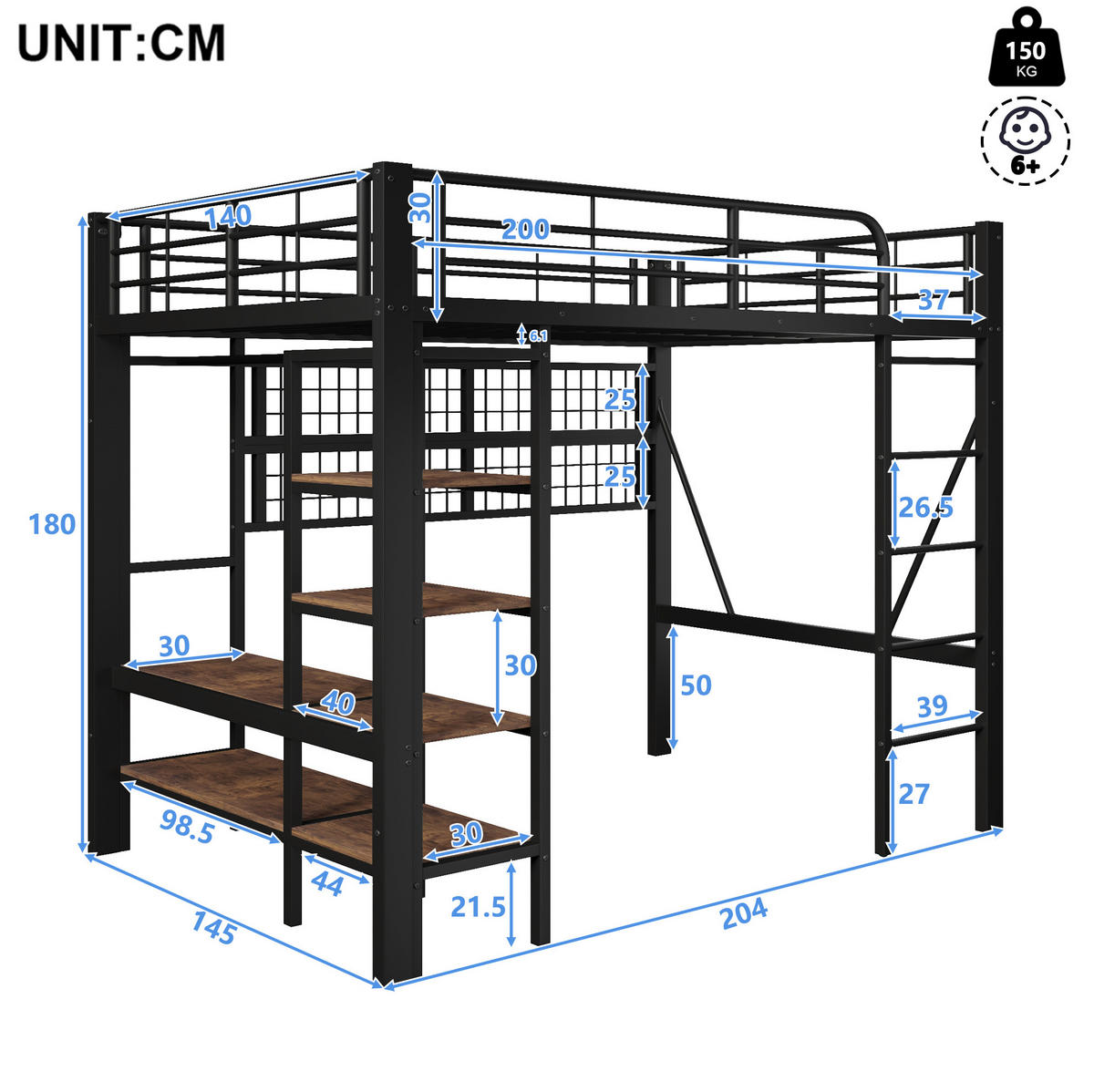 HOCHBETT 140/200 cm Schwarz aus Metall mit LED-Lichtleiste - Schwarz, Metall (140/200cm) - OKMYHOME