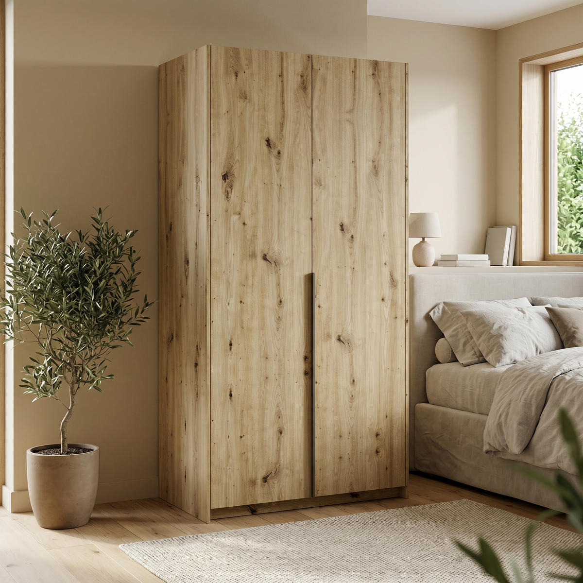 DREHTÜRENSCHRANK AMARA 100/204/58cm 2-türig Eiche Artisan - Eiche Artisan, Holzwerkstoff (100/204/58cm) - MASSENO