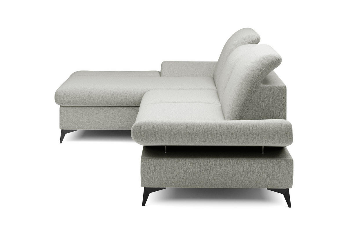 ECKSOFA FELICE L-S Hellgrau Geflochtener Stoff mit Schlaffunktion - Creme, Holz (284/166cm) - MASSENO