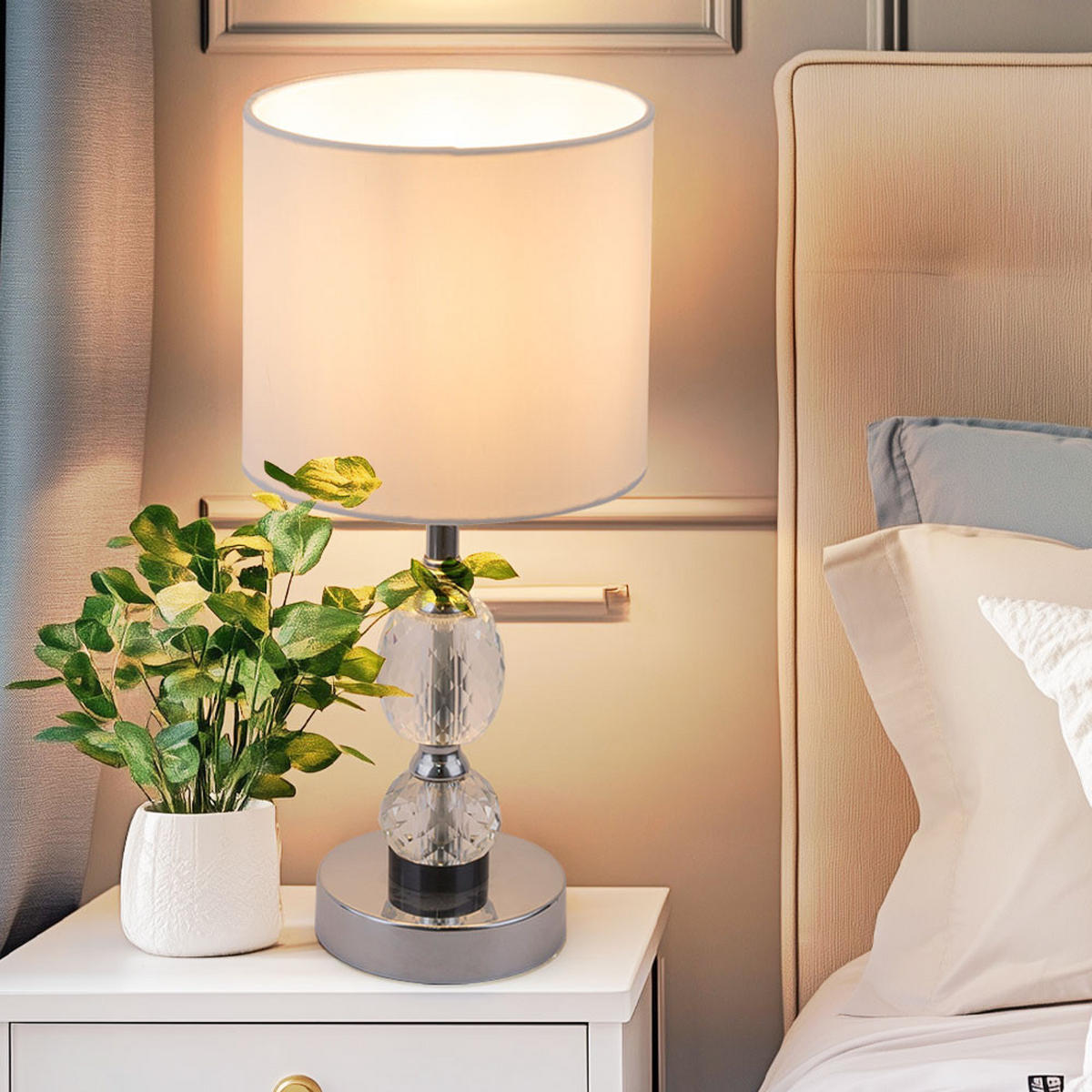 TISCHLEUCHTE Metall Kristallglas Weiß - Weiß, Metall (15/15/34cm) - Globo Lighting