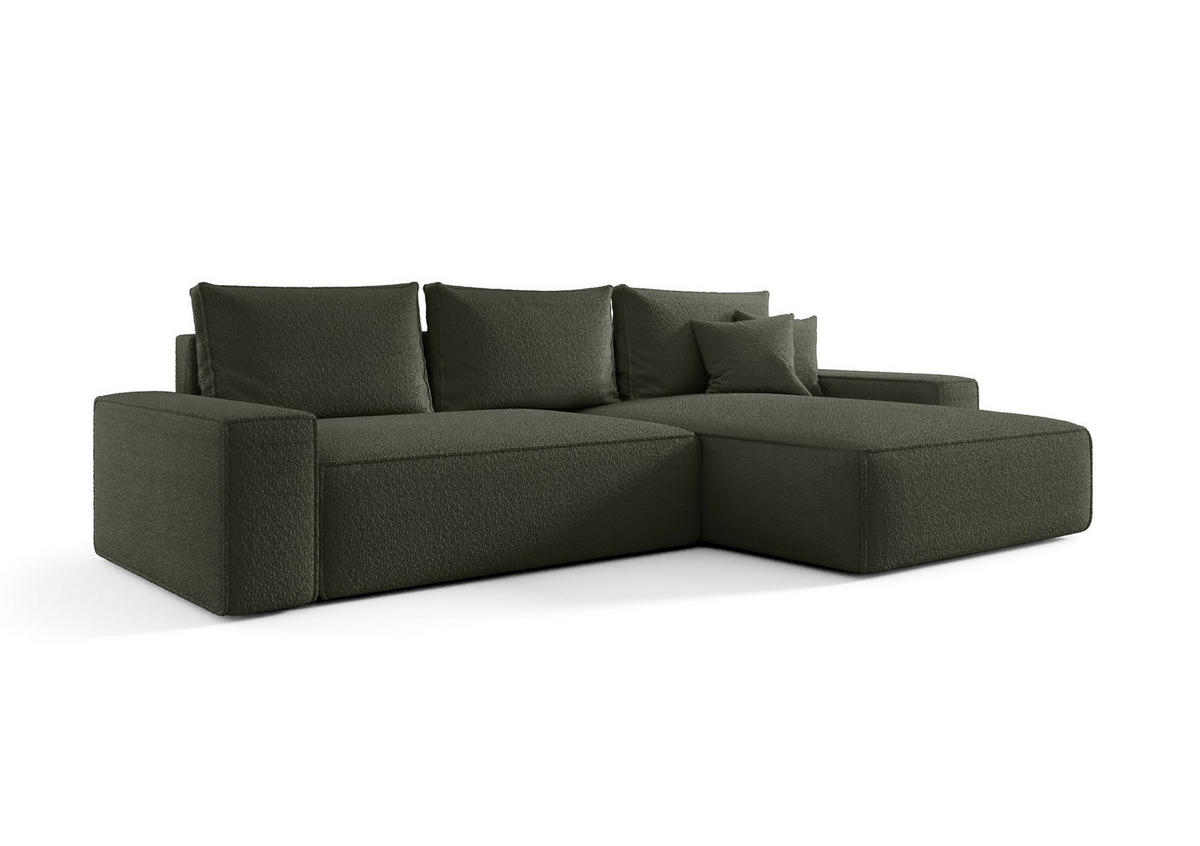 ECKSOFA MONA mit Schlaffunktion QUELLE 037 Rechts - Dunkelgrün, Textil (280/185cm) - Bedante