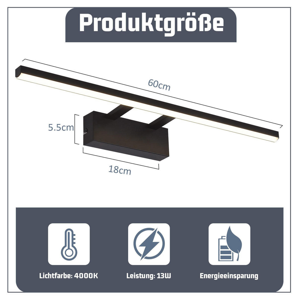 SPIEGELLEUCHTE Schimmeron 6.0/13.5/60.0 cm - Schwarz, Kunststoff (6/13.5/60cm) - ZMH