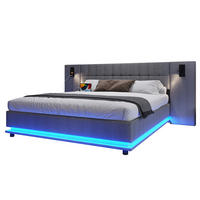POLSTERBETT 180/200 cm Grau aus Leinen mit LED-Leiste und USB - Grau, Textil (180/200cm) - OKMYHOME