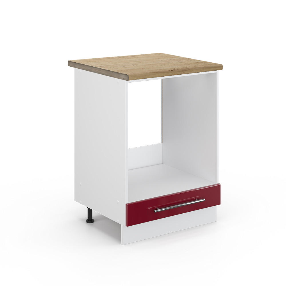 HERDUMBAUSCHRANK Fame-Line Bordeaux Hochglanz 60 cm, AP Eiche - Bordeaux/Weiß, Holzwerkstoff (60/82/60cm) - Vicco