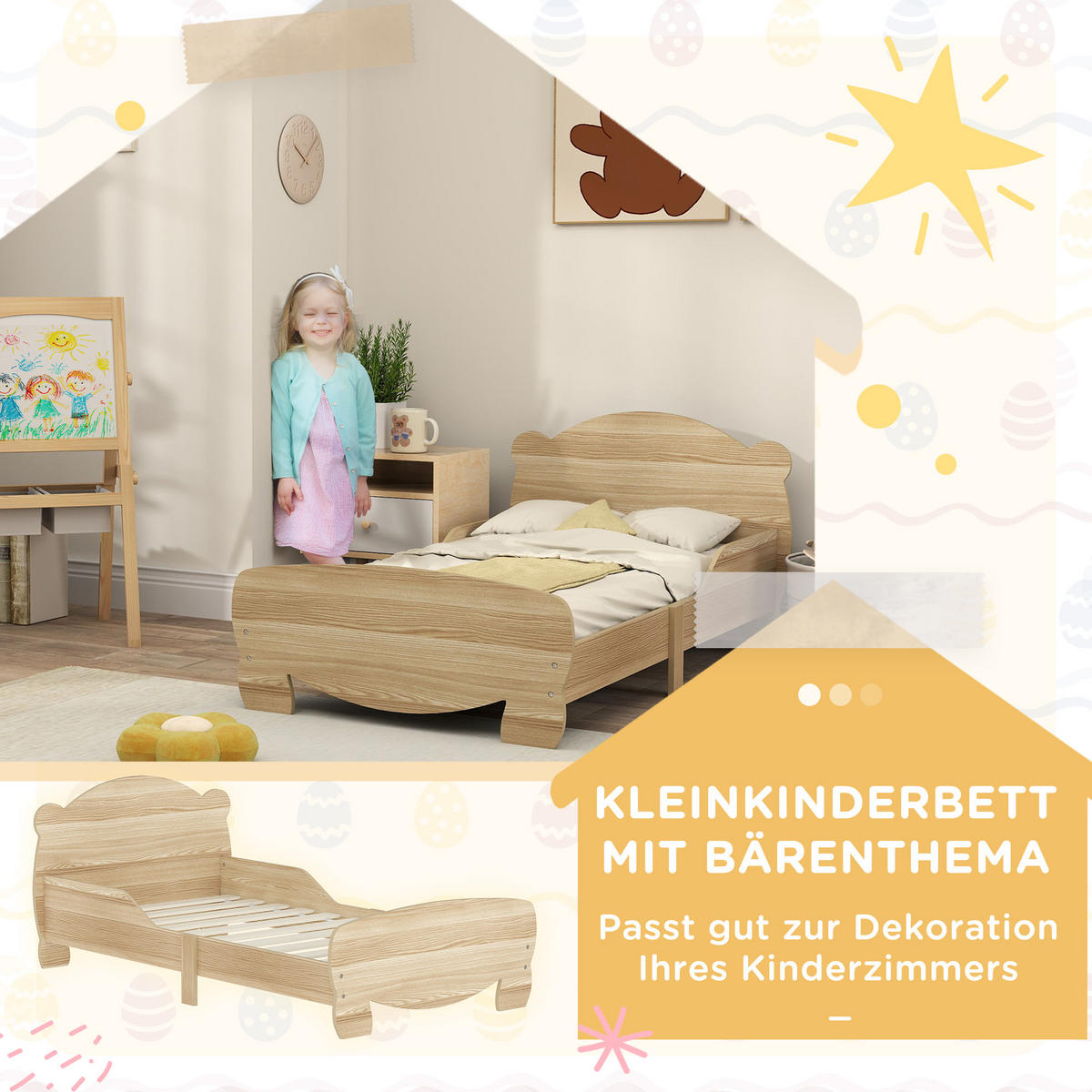 KINDERBETT, Naturholz, MDF, 143,5L x 80B x 55H cm - Naturfarben, Holzwerkstoff - AIYAPLAY
