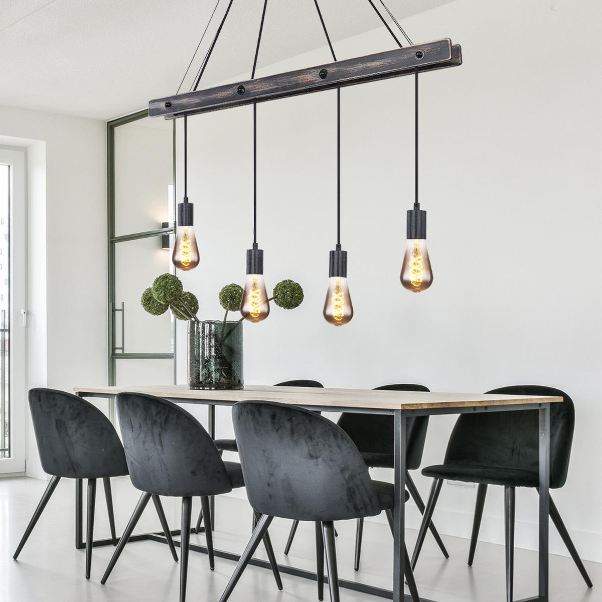 HÄNGELEUCHTE Metall Holz Schwarz matt - Schwarz, Holz (90/9/120cm) - Globo Lighting