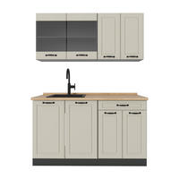SINGLEKÜCHE R-Line, Sand Landhaus/Anthrazit, 140 cm Arbeitsplatte Goldkraft Eiche - Beige/Anthrazit, Holzwerkstoff (140/81.6/60cm) - Vicco