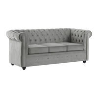 SOFA mit Schlaffunktion 3-Sitzer - Samt - Hellgrau - CHESTERFIELD - Hellgrau, Textil (204/85/89cm) - Vente-Unique