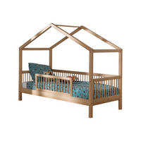 HAUSBETT Kelci 90x200 mit Dach und Rausfallschutz Buche massiv natur - Buchefarben, Holz (90/200cm) - 58aufmkessel