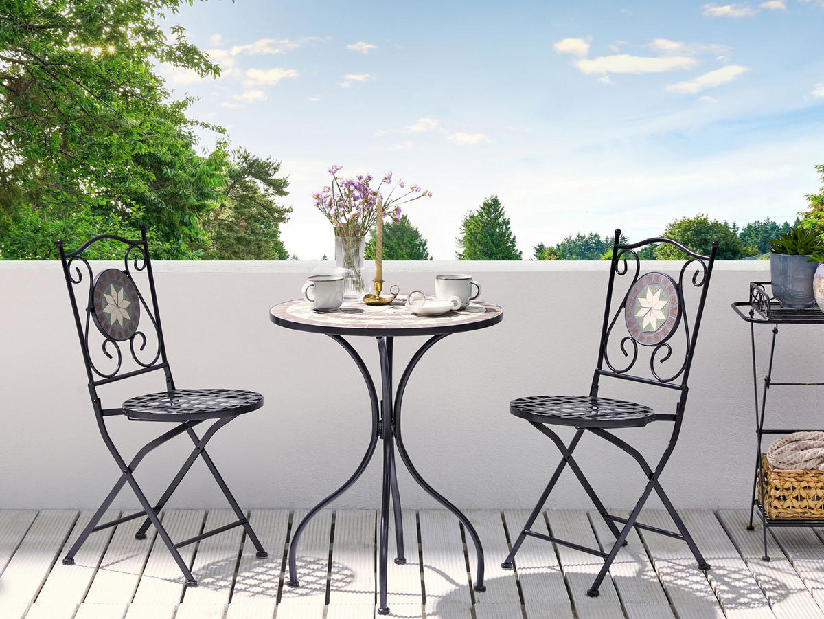GARTENTISCH Eisen schwarz Mosaik 60 cm Cariati - Schwarz, Metall (60/60/73cm) - Beliani