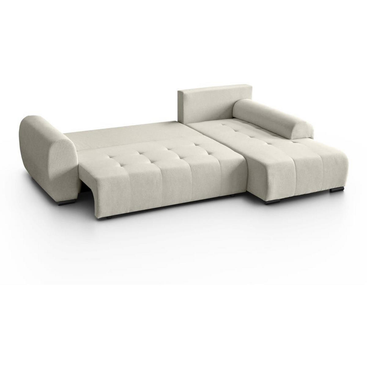 ECKSCHLAFSOFA Diana mt Bettkasten beige rechts - Beige/Schwarz, Textil (255/175cm) - Beautysofa