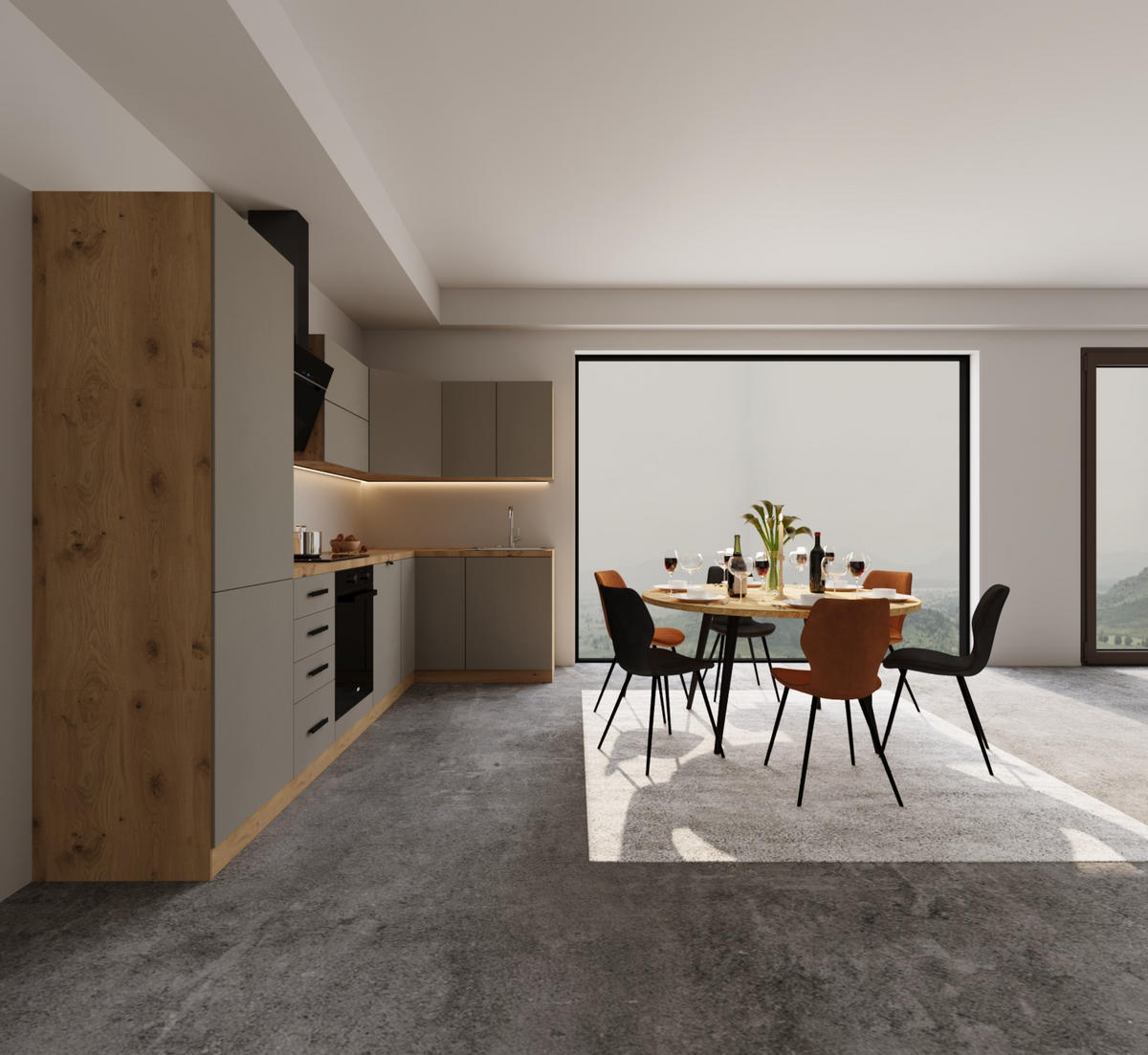 WINKELKÜCHE 300 cm x 140 cm- Langen KL6-M300 - in Beige/Matt - Beige/Schwarz, Holz/Holzwerkstoff (440/212/58cm)