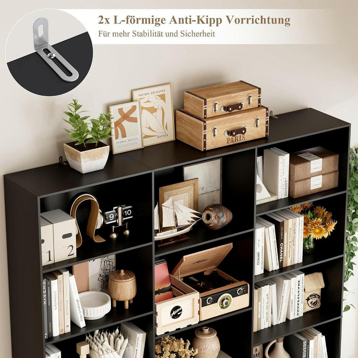 BÜCHERREGAL 188 cm schwarz - Schwarz, Holzwerkstoff (149/188/23.5cm)