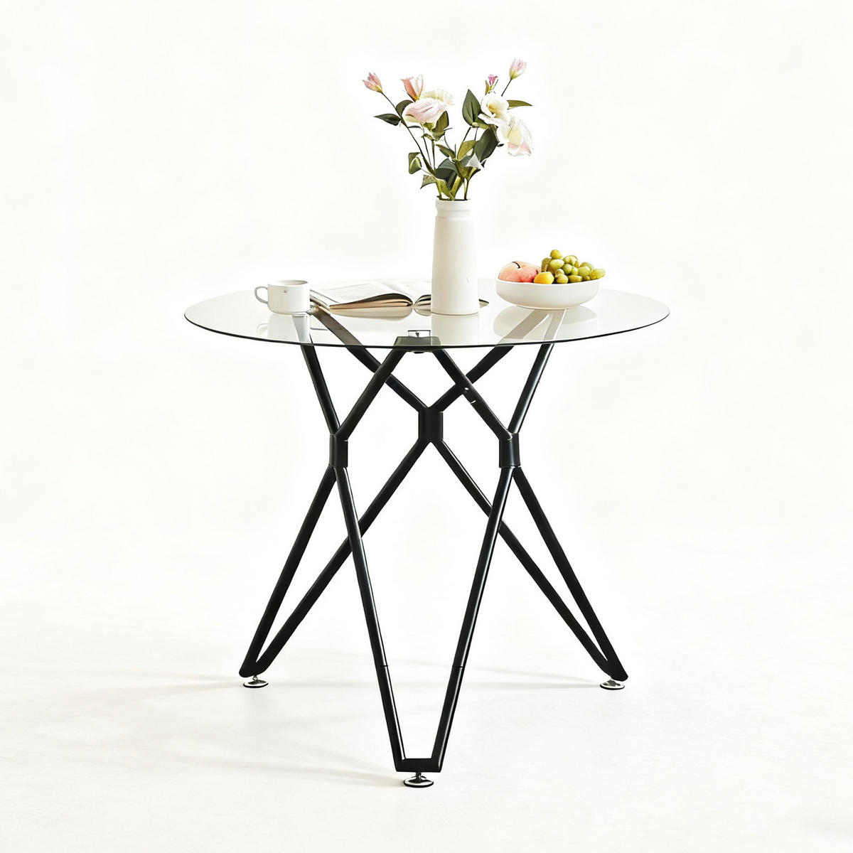 ESSTISCH in Metall，Glas-Tischplatte – 90 cm - Schwarz, Glas/Metall (90/90/78cm) - KOMHTOM