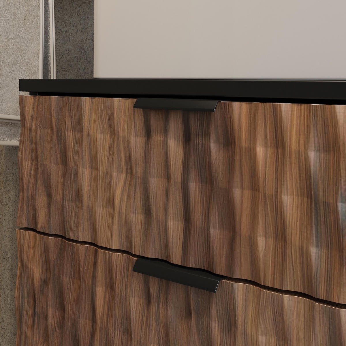 WASCHBECKENUNTERSCHRANK Java 2 Schubladen Walnuss Braun mit Schwarz - 81 x 48 x 40 cm - Eichefarben/Schwarz, Holz (81/40/48cm) - Badplaats