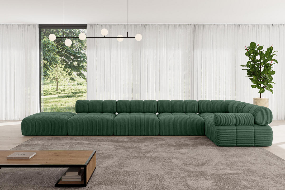 ECKSOFA modulares Sofa Felto-L3 - 475x190x70 cm Grün Cord - Grün, Holzwerkstoff/Textil (475/190cm) - ALTDECOR