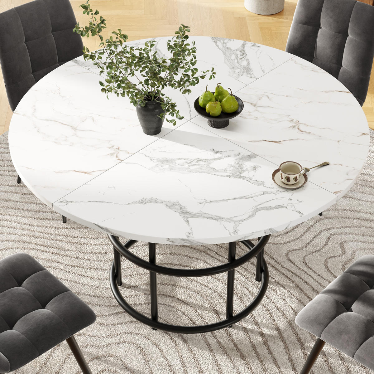 ESSTISCH 100/76/100 cm Schwarz aus MDF und Metall mit Marmoroptik - Schwarz, Holzwerkstoff (100/100/76cm) - OKMYHOME
