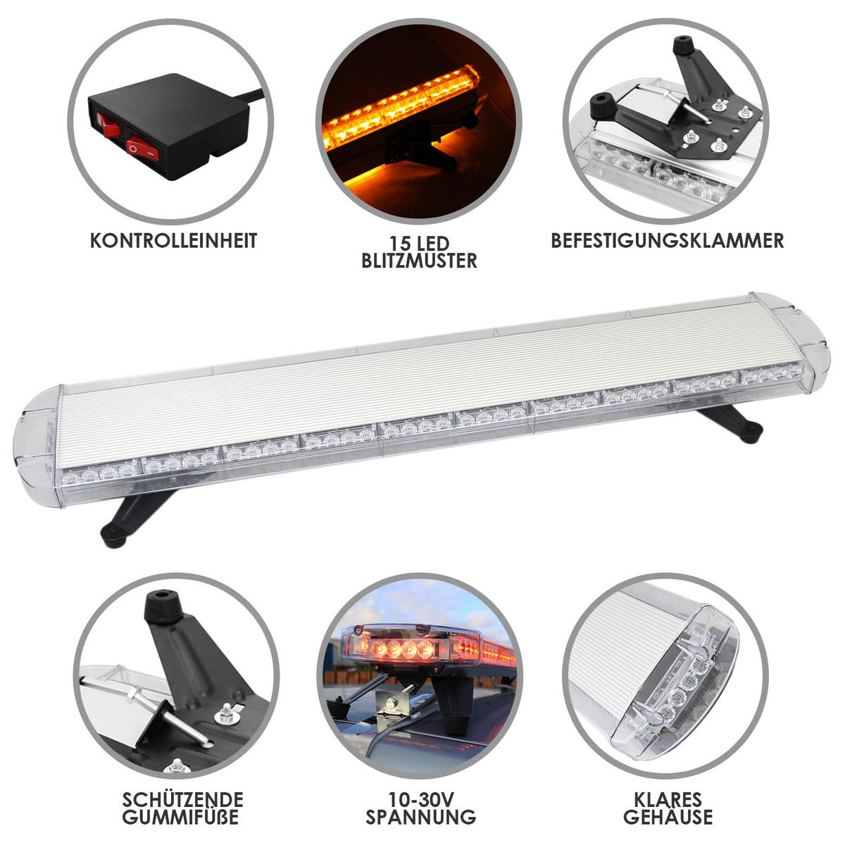 WARNLEUCHTE BALKEN LED Rundumlicht 88 LED`s - Orange, Kunststoff (20/120/1cm) - Monstershop