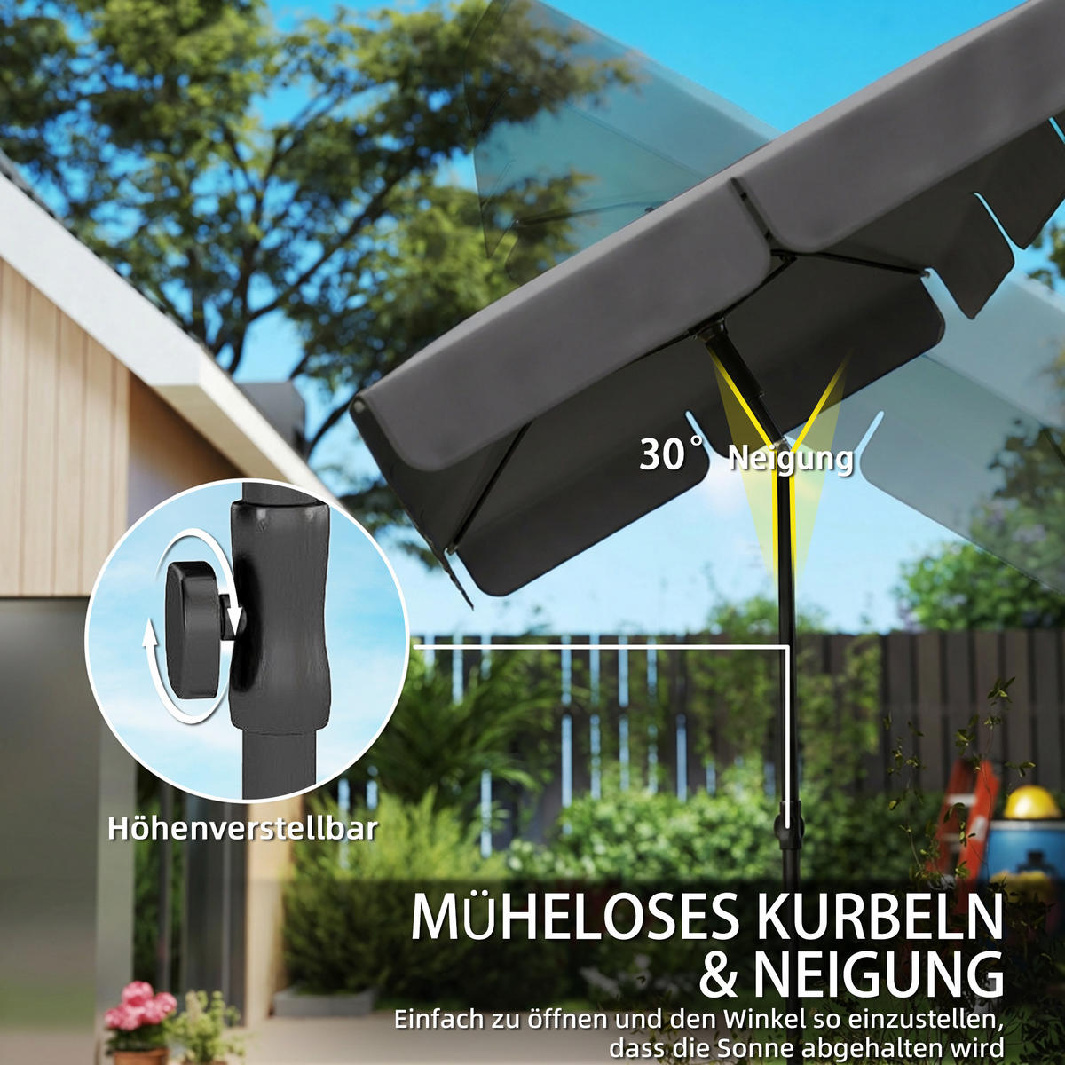 SONNENSCHIRM Metall Polyester Dunkelgrau - Dunkelgrau, Metall (122/183cm) - Outsunny