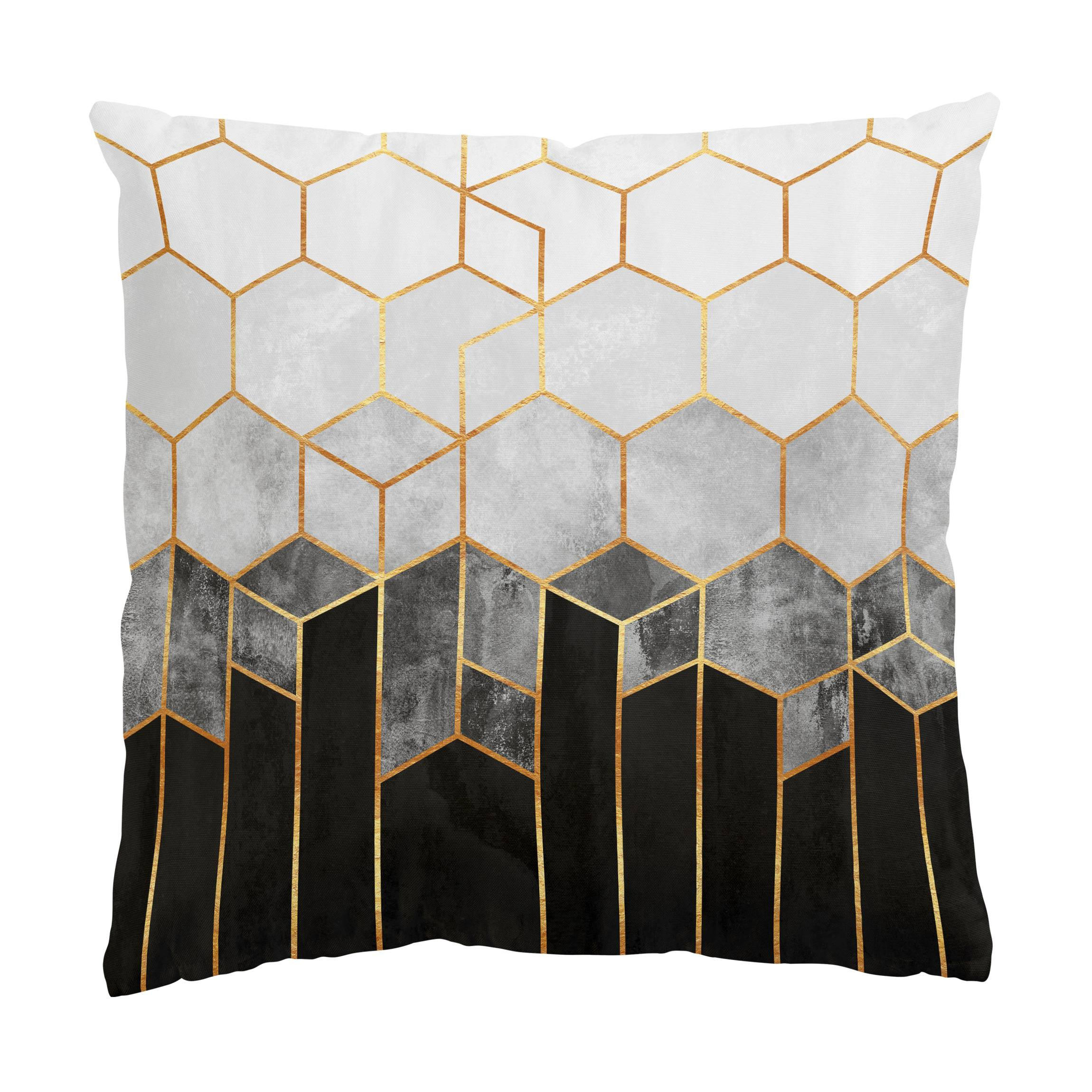 DEKOKISSEN Goldene Sechsecke Schwarz Weiß 50/50 cm - Schwarz, Textil (50/50/10cm) - Bilderwelten