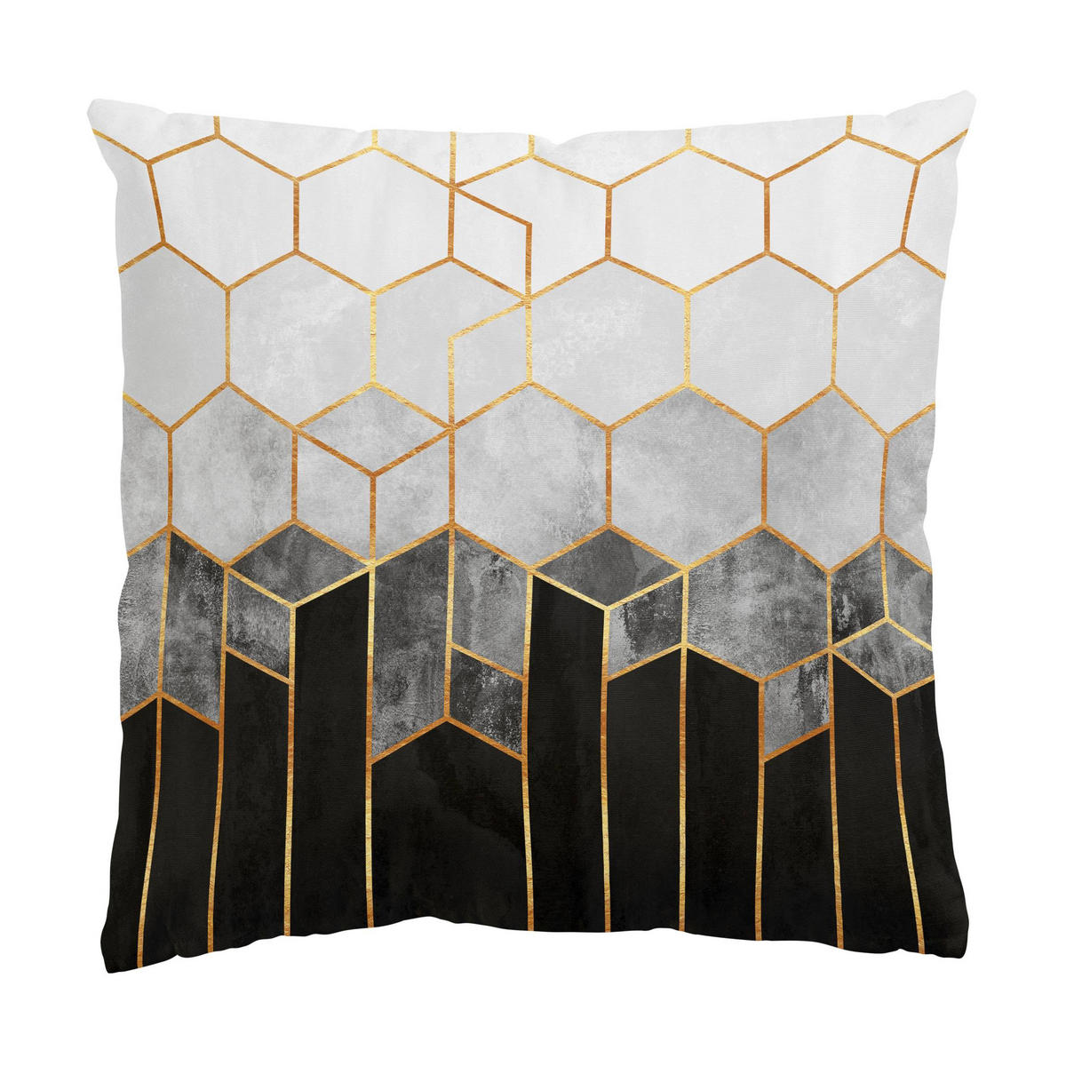 DEKOKISSEN Goldene Sechsecke Schwarz Weiß 50/50 cm - Schwarz, Textil (50/50/10cm) - Bilderwelten