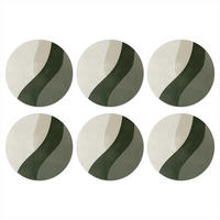 GLASUNTERSETZER 6er-Set Rund Japandi - Grün - Abstrakt - Modern 10x10 cm - Salbeigrün, Naturmaterialien (10/0.2cm) - MuchoWow
