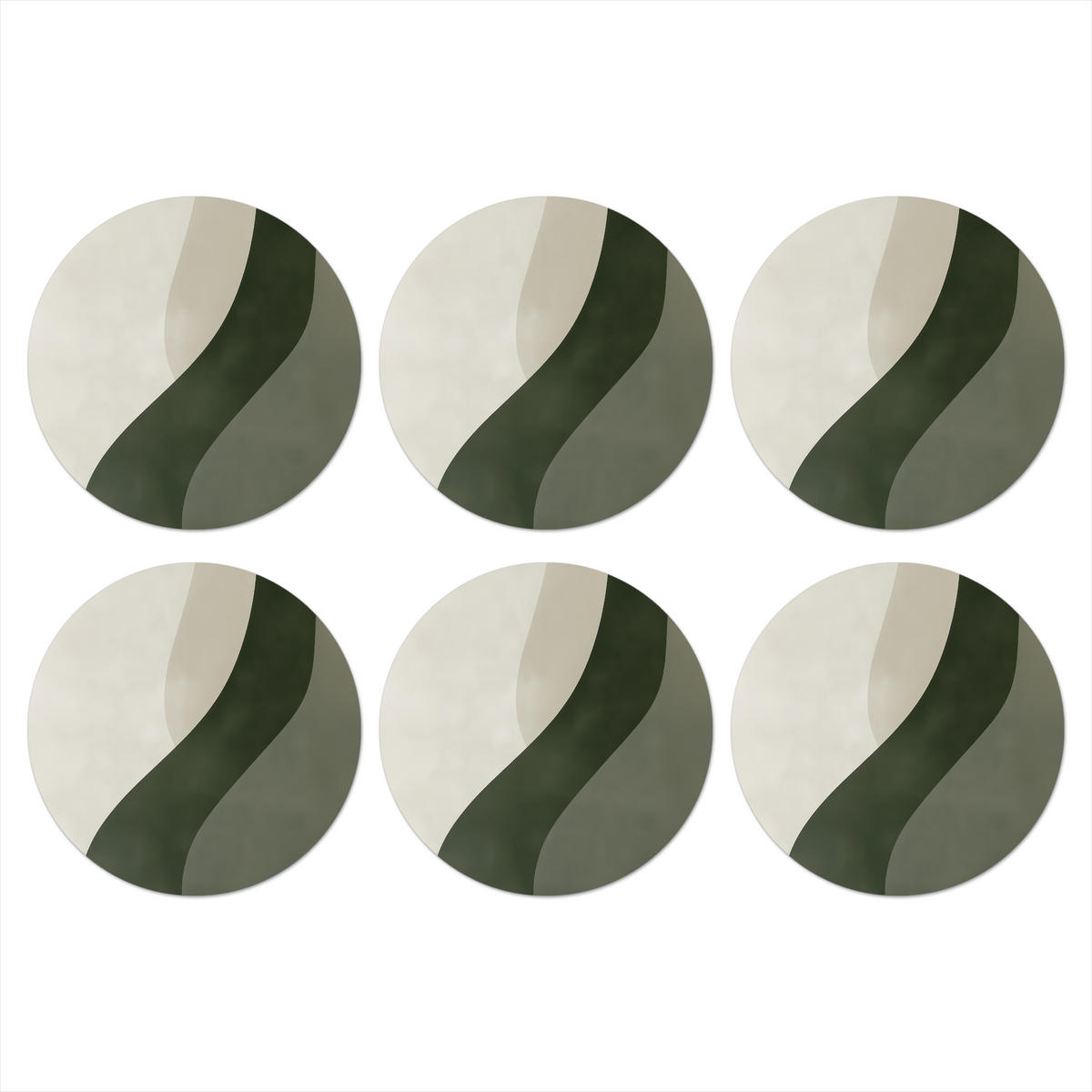 GLASUNTERSETZER 6er-Set Rund Japandi - Grün - Abstrakt - Modern 10x10 cm - Salbeigrün, Naturmaterialien (10/0.2cm) - MuchoWow