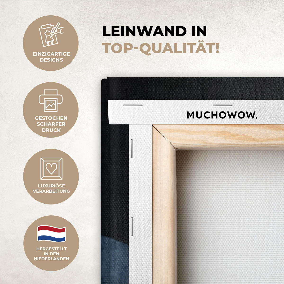 LEINWANDBILD Abstrakt - Formen - Dunkelblau 90x90 cm - Cognac, Textil (90/90cm) - MuchoWow