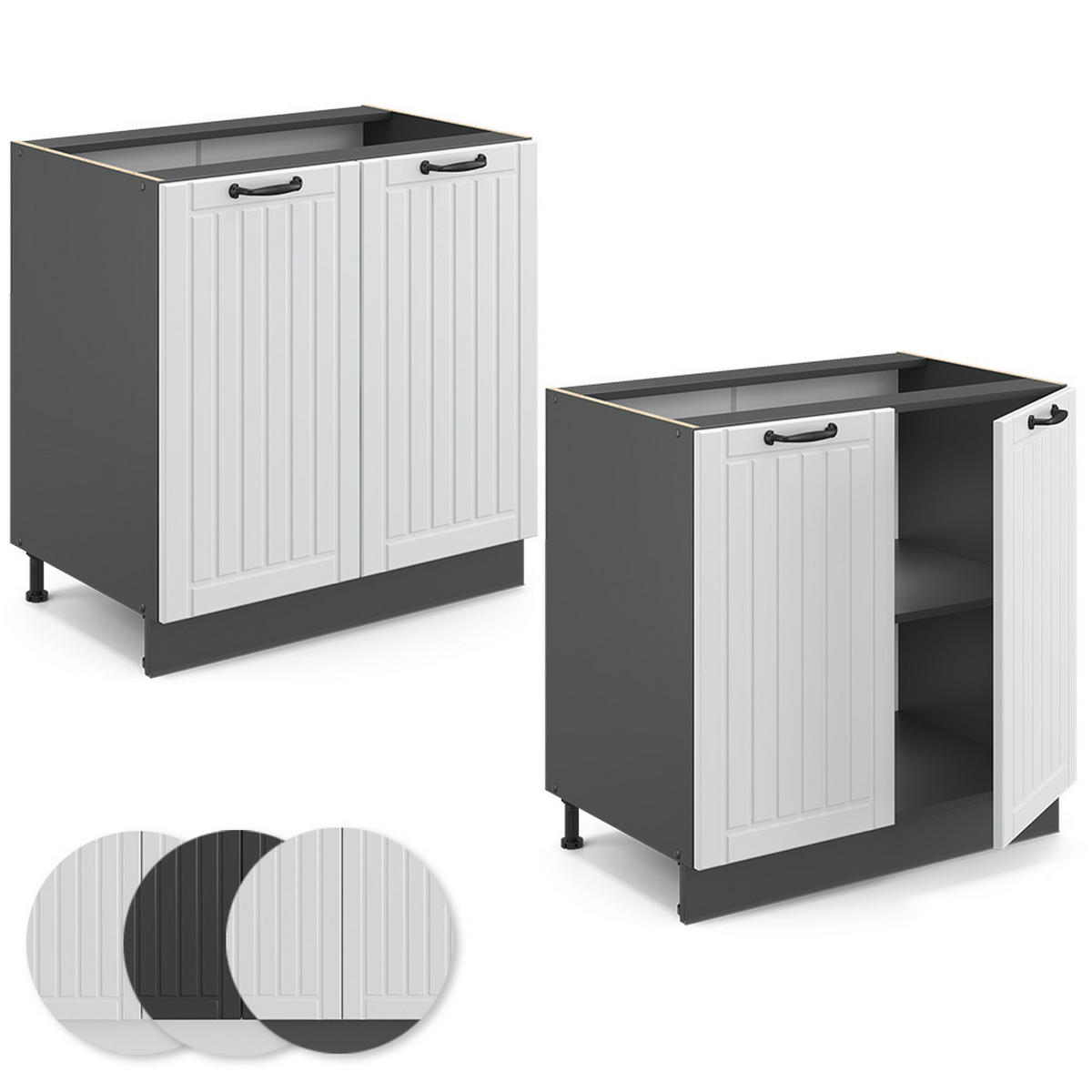 SPÜLENUNTERSCHRANK Fame-Line Weiß Landhaus 80 cm mit Regal, AP Marmor - Anthrazit/Creme, Holzwerkstoff (80/82/60cm) - Vicco
