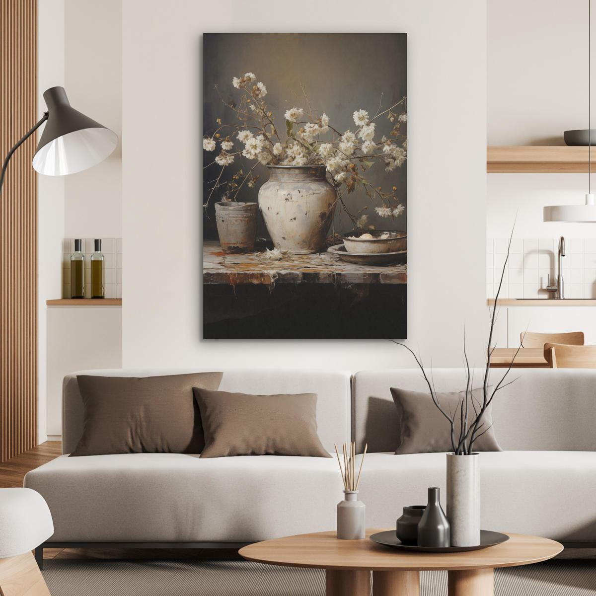 AKUSTICKÝ OBRAZ Zátišie - Kvety - Kytica - Váza - Víno 60x90 cm - čierna, plast (60/90/0.9cm) - MuchoWow