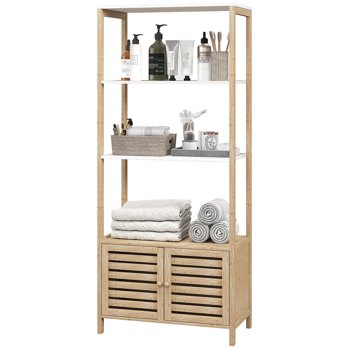 BADEZIMMERSCHRANK Natur und Weiß 63/30/138 cm - Weiß, Holz (63/138/30cm) - PANGIVO