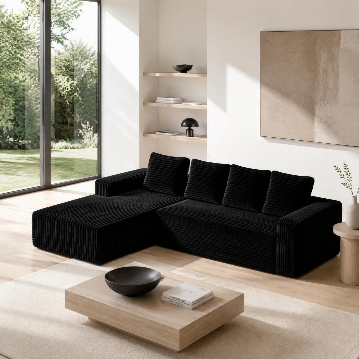 ECKSOFA Cloud L-Form mit rechter Chaise, DE-42592, Schwarz - Schwarz, Textil (261/168cm) - ComfortXL