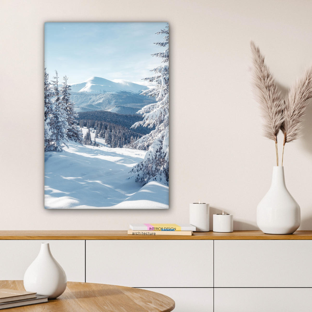 LEINWANDBILD Winterlandschaft - Natur - Berge - Bäume - Schnee Wanddeko 40x60 cm - Hellblau, Textil (40/60cm) - MuchoWow