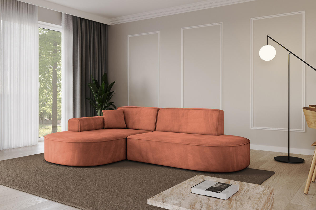 ECKSOFA Ottomane Links MARI-L1 - 243x171x79 cm Koralle Velours - Koralle/Schwarz, Holzwerkstoff/Kunststoff (243/171cm) - ALTDECOR