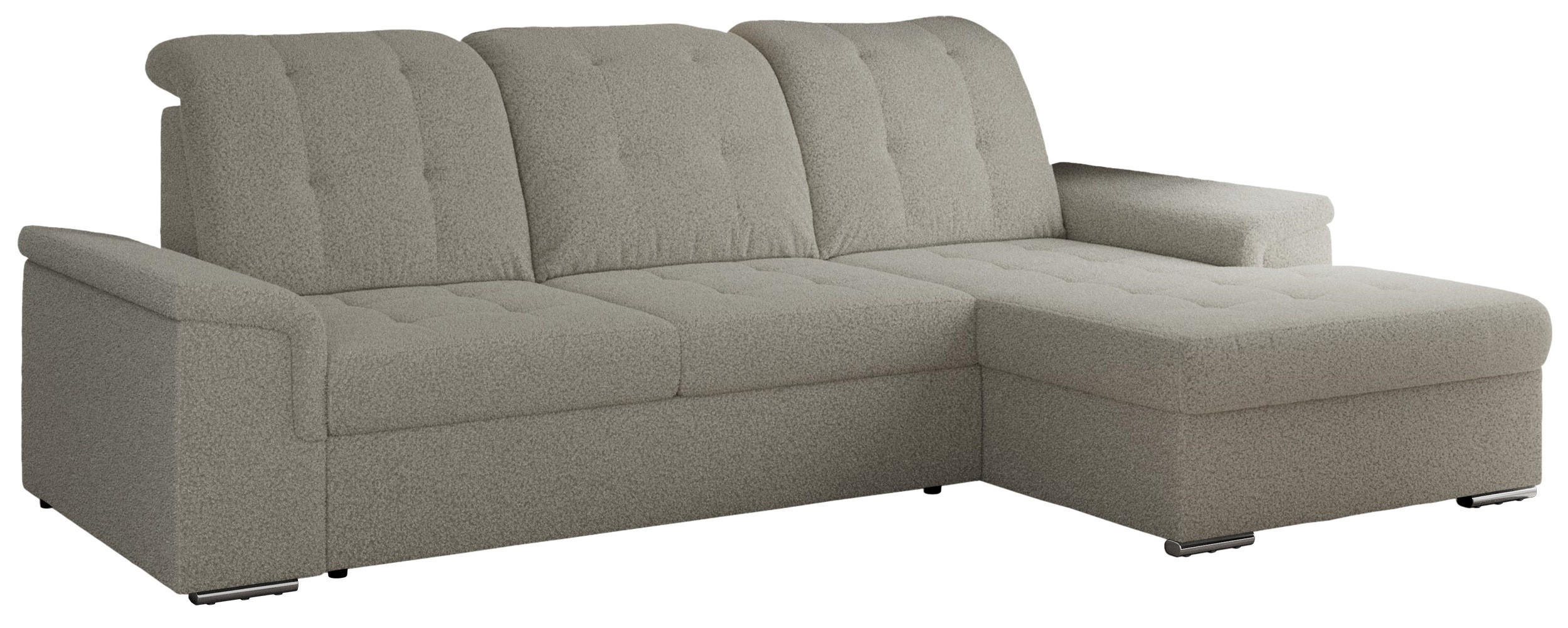 ECKSOFA MADRITO L - Hellgrau Boucle - Rechts - Silberfarben/Hellgrau, Textil/Metall (256/160cm)