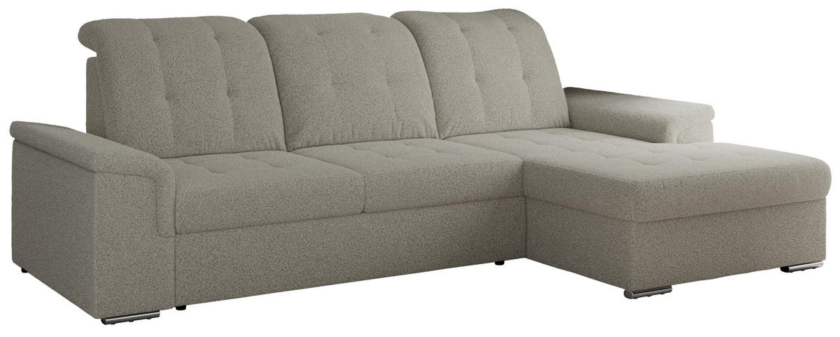ECKSOFA MADRITO L - Hellgrau Boucle - Rechts - Silberfarben/Hellgrau, Textil/Metall (256/160cm)