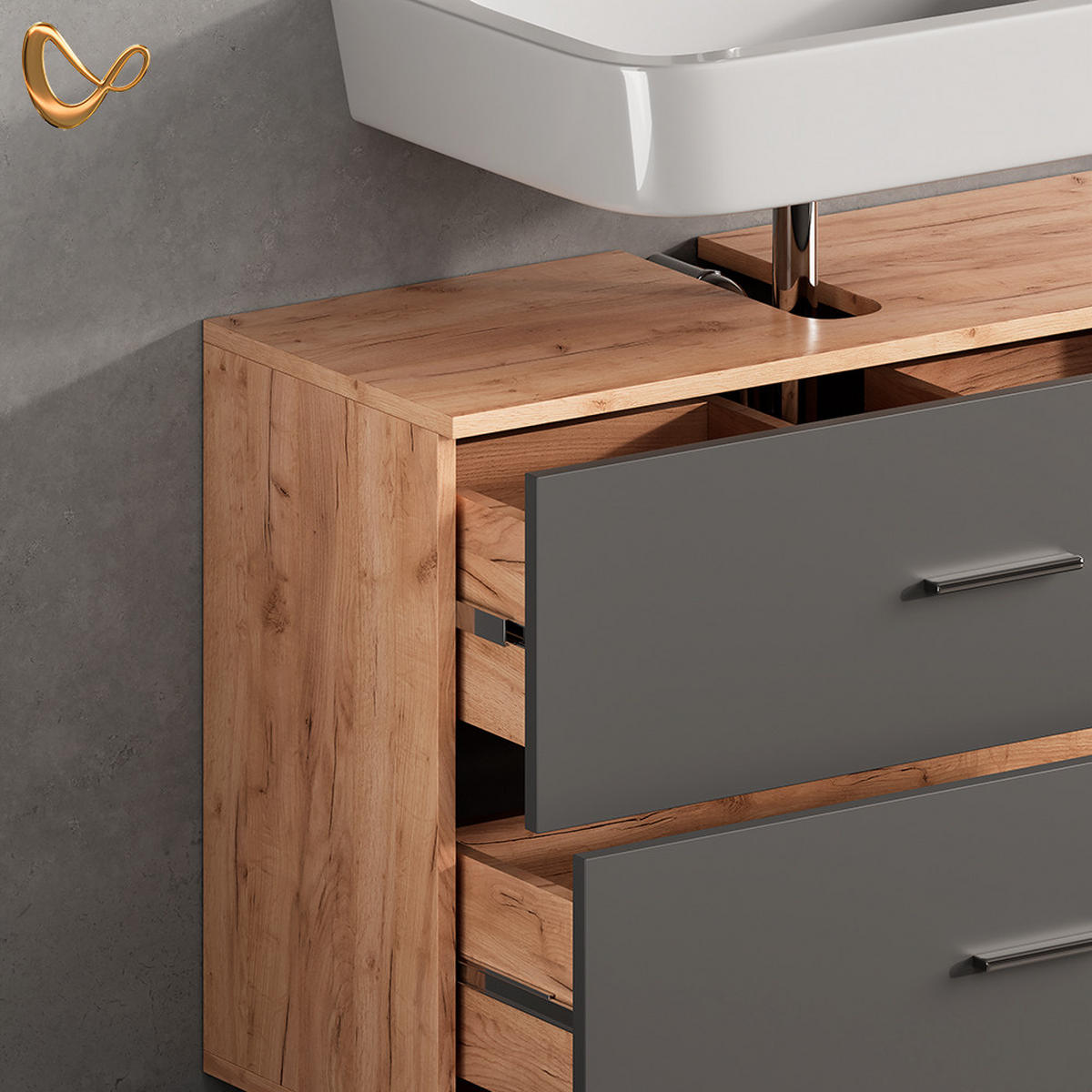 WASCHBECKENUNTERSCHRANK Eisak Anthrazit/Goldkraft Eiche 80 x 60.8 cm - Anthrazit/Eiche Wotan, Holzwerkstoff (80/60.8/33cm) - Livinity®