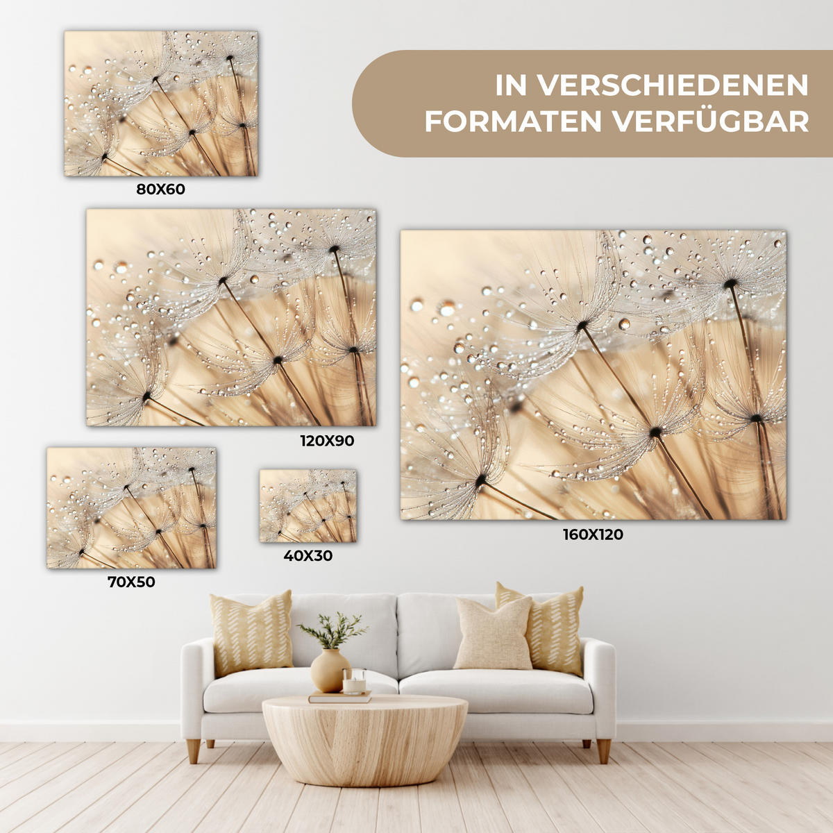 LEINWANDBILD Löwenzahn - Abstrakt - Natur - Beige 80x60 cm - Braun, Textil (80/60cm) - MuchoWow