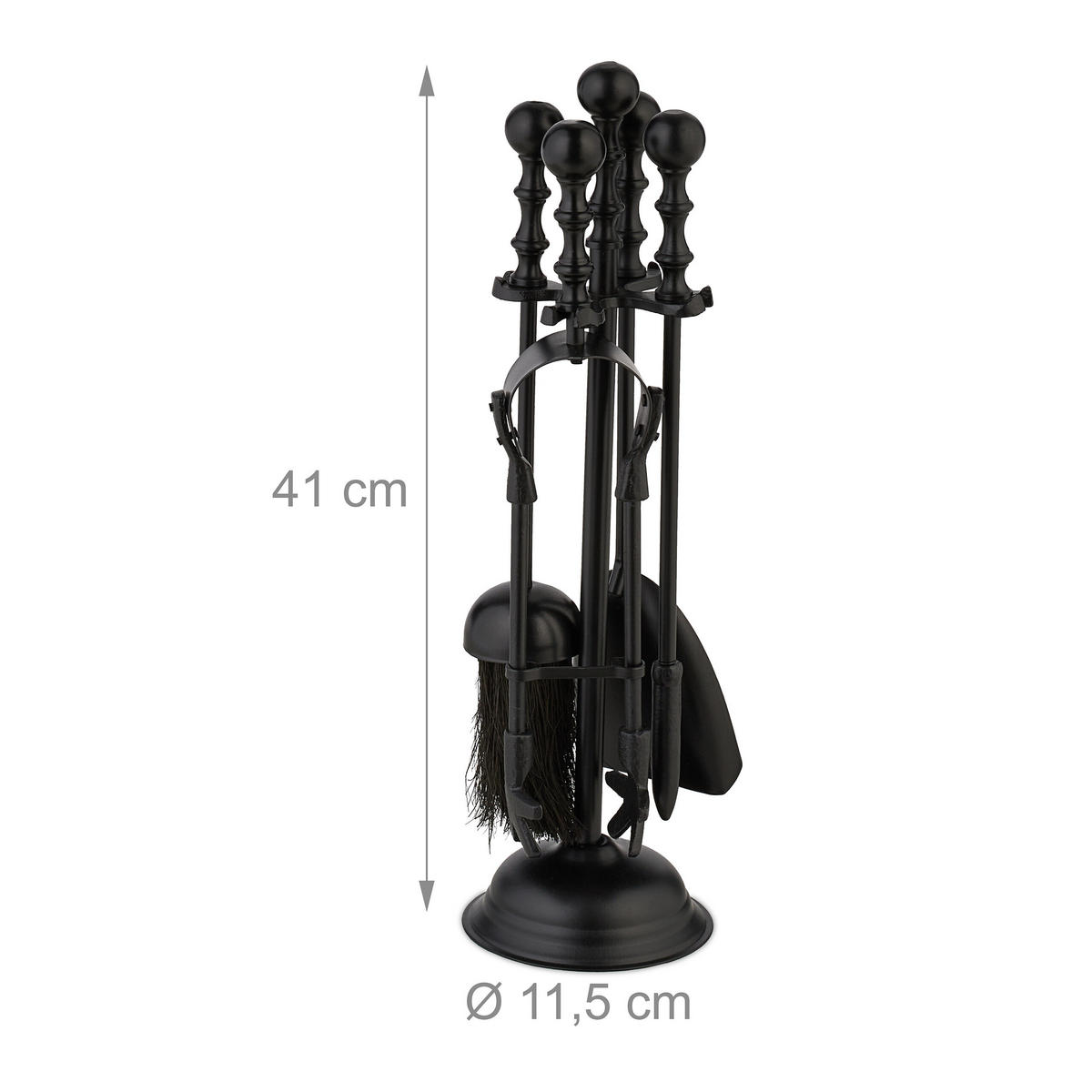 5-TLG.KAMINBESTECK-SET - Schwarz, Textil/Metall (11.5/41/11.5cm) - Relaxdays