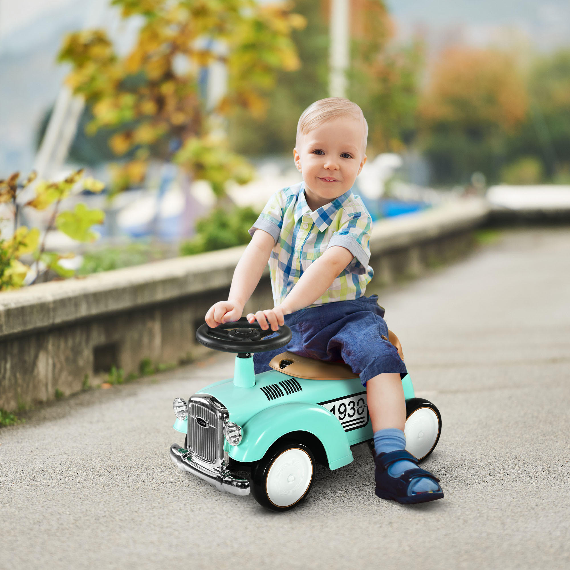 RUTSCHAUTO, Kinderfahrzeug mit Stauraum, Kinderauto mit Kippschutz, Grün - Grün, Metall (58/27/35cm) - AIYAPLAY