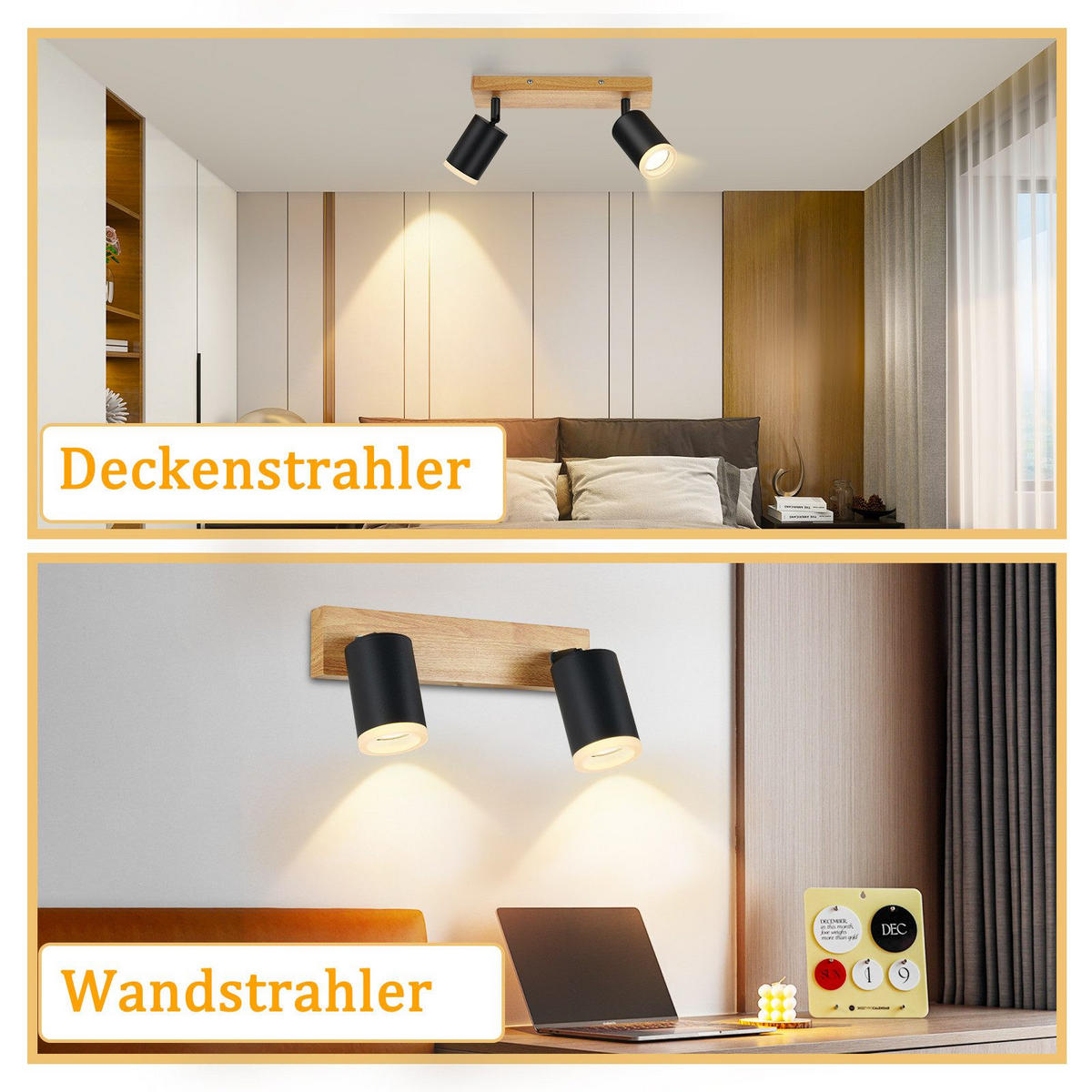 STRAHLER Darmstadt 2-flammig 28/6/15 cm - Schwarz, Holz (28/6/15cm) - Nettlife