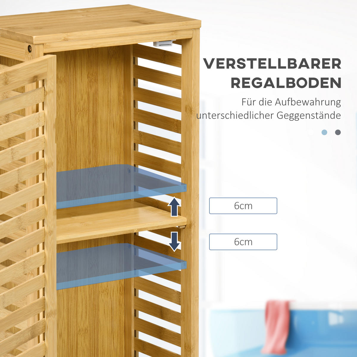 BADSCHRANK mit Lamellentür, 2 Fächern, für Badezimmer, Wohnzimmer, Natur - Naturfarben, Holz (19.9/70/30cm) - Kleankin