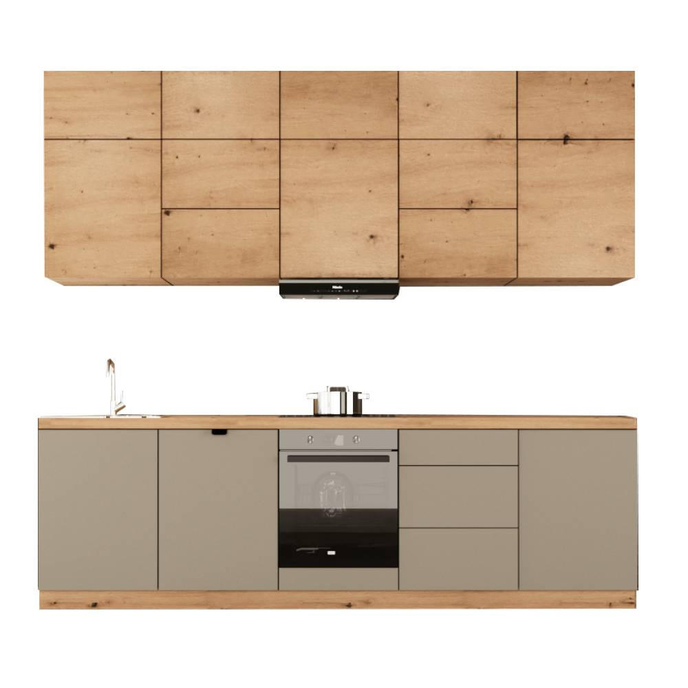 KÜCHENZEILE 300 cm - Langen KL13-M300 - in Beige / Artisan Eiche - Beige/Eiche Artisan, Holz (300/212/52cm)
