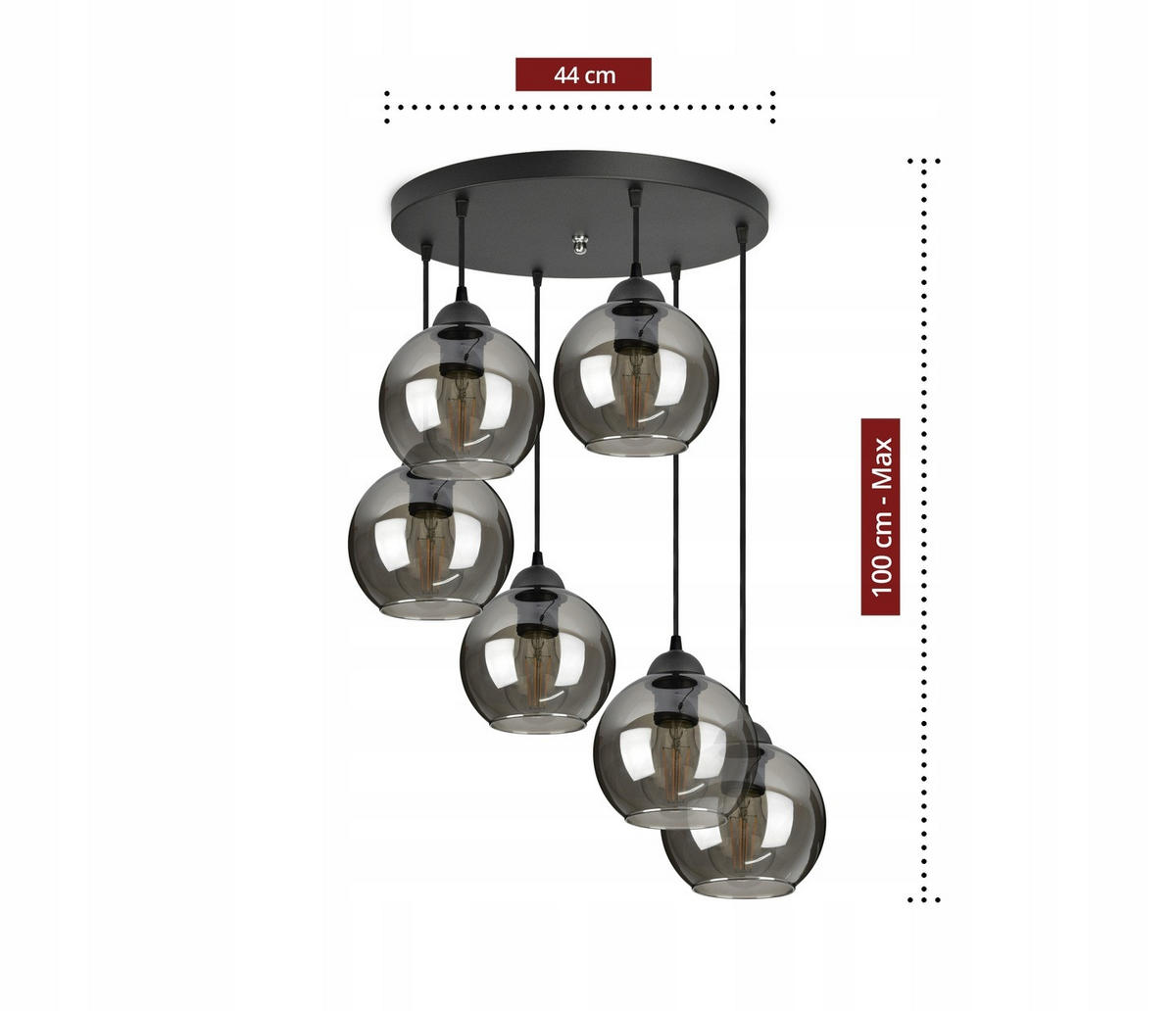 PENDELLEUCHTE HAGEN - Transparent/Schwarz, Glas/Metall (40/40/70cm) - kiki design