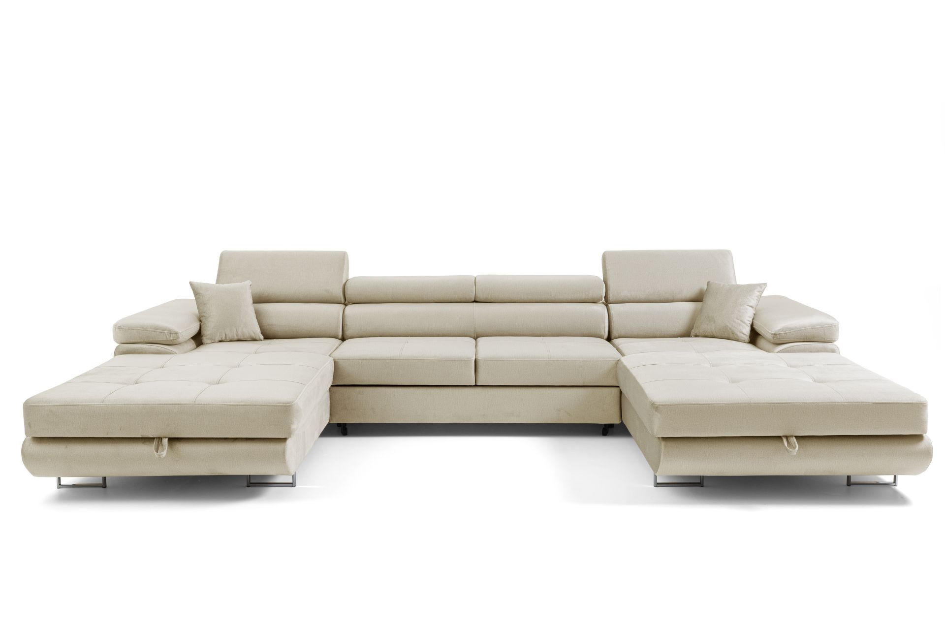 ECKSOFA U-Form ALONZO U mit Schlaffunktion 130x280 Velours Beige - Beige/Silberfarben, Holz/Textil (350/90/203cm) - Muffo