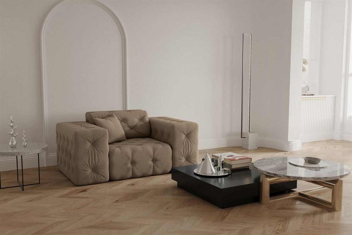 SOFASET Chantal - Taupe, Holzwerkstoff/Textil (251/78/96cm) - Fun Möbel