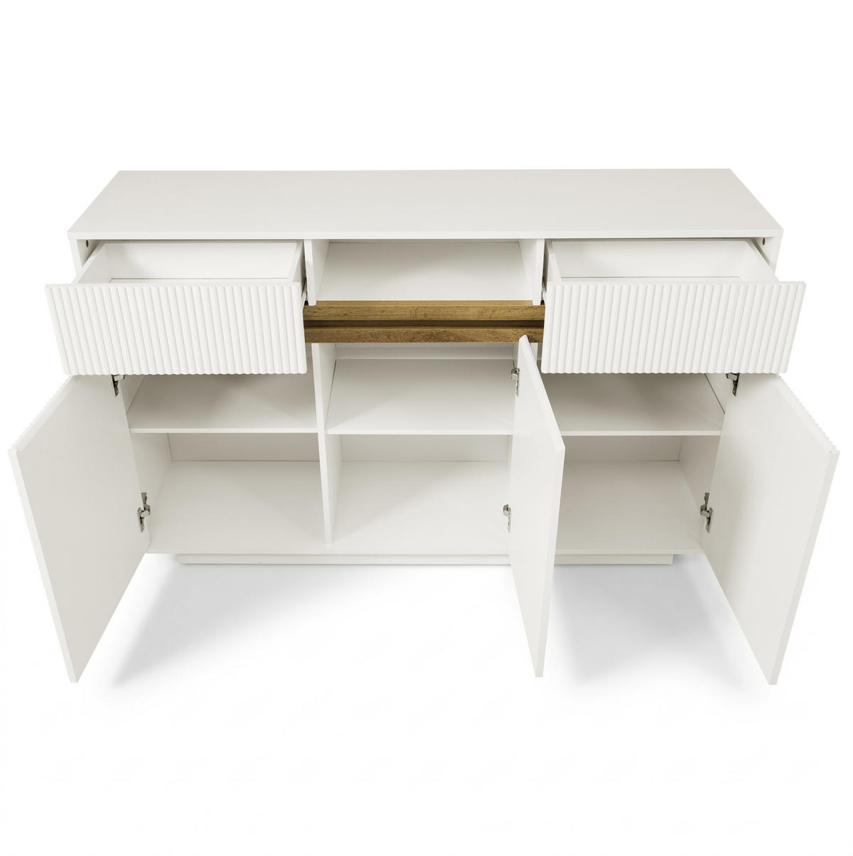 SIDEBOARD 140/40/85 cm weiß aus Holz mit LED, 2 Schubladen und 3 Türen - Weiß, Holzwerkstoff (140/85/40cm) - OKWISH