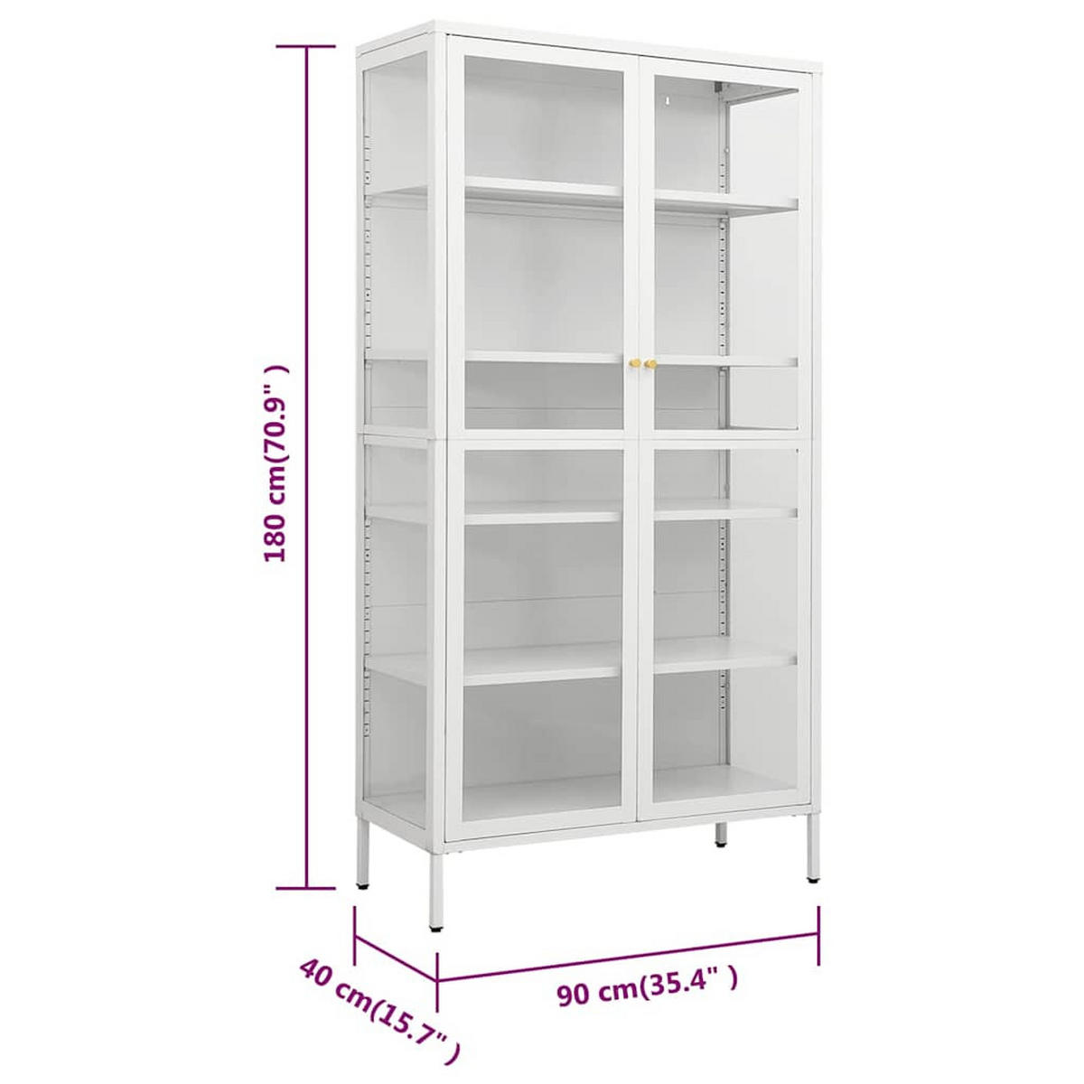 VITRINE Weiss 90/40/180 Cm Stahl Und Gehärtetes Glas - Weiß, Metall (40/180/90cm) - vidaXL