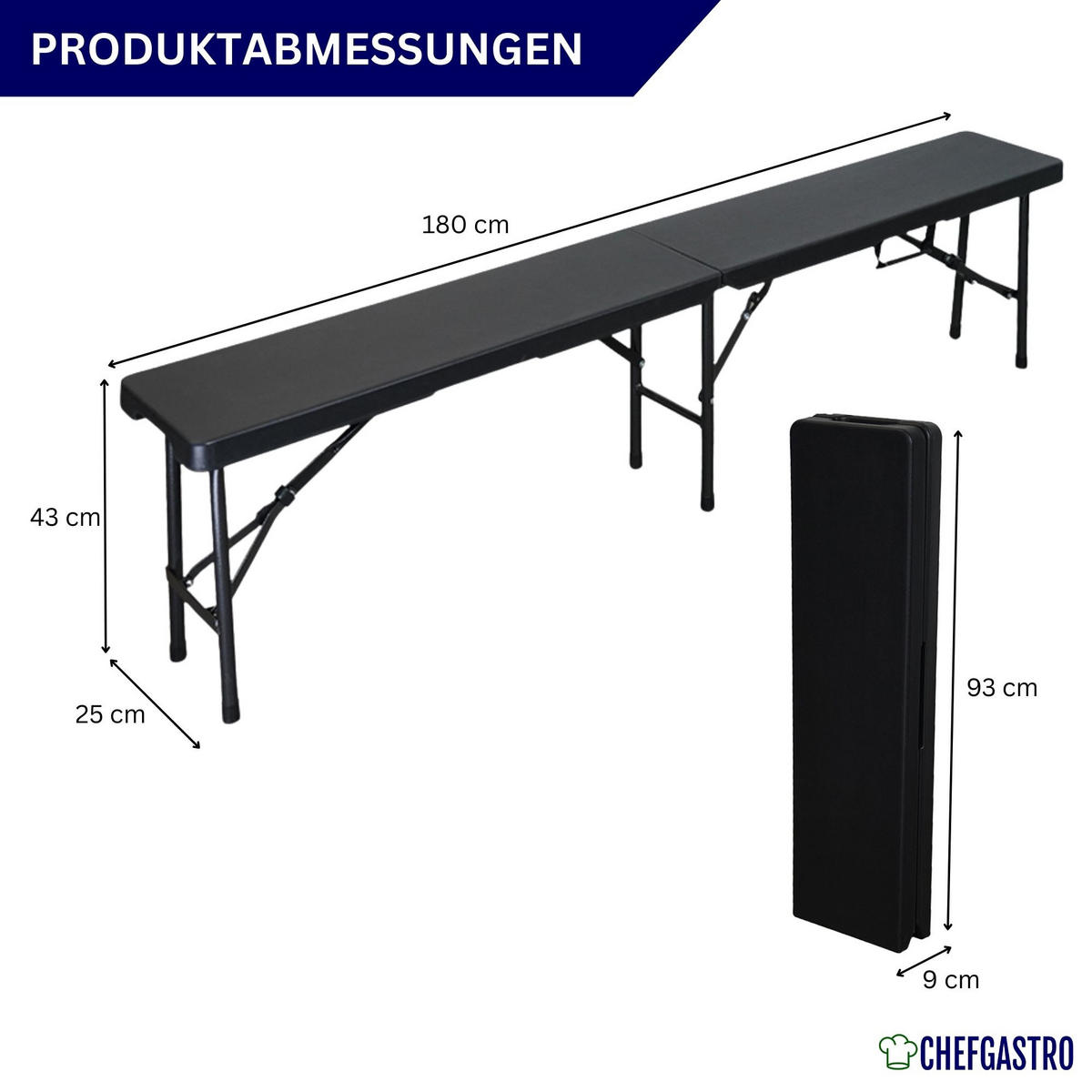 BIERZELTGARNITUR klappbar 180cm 3-teilig 1x Buffettisch 2x Bierbänke Kunststoff Schwarz - Schwarz, Kunststoff - CHEFGASTRO